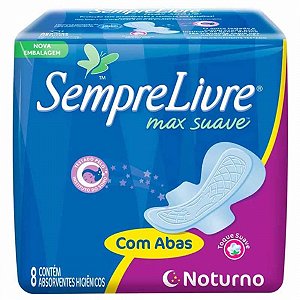 Absorvente sempre livre noturno com abas com 8 unidades