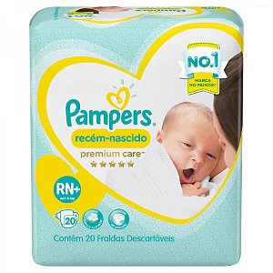 Fraldas pampers premium care rn+ 20 unidades