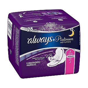 Absorvente always noturno cobertura seca platinum collection com abas 8 unidades