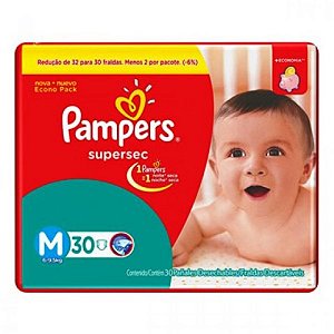 Fralda pampers supersec pacotao m c/30+2
