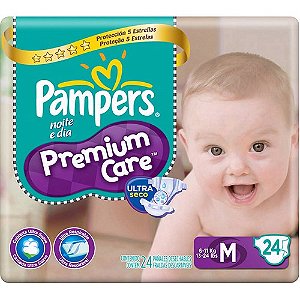 Fralda pampers premium care m com 24 unidades