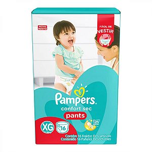 Fralda pampers pants confort sec xg pacotao com 16 unidades