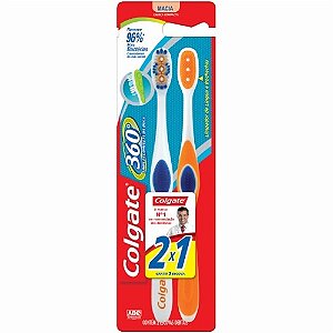 Escova dental colgate 360 macia 2x1 com 2 unidades