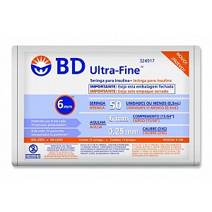 Seringa insulina bd ultra-fine 50u agulha curta 8mm 10 unidades