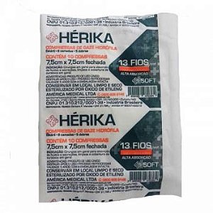 Compressa de gaze esteril herika 13 fios 7.5x7.5