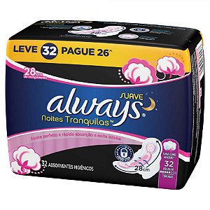 Absorvente always noites tranquilas suave com 32 unidades