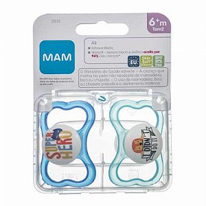 Kit chupeta mam air cor azul tamanho 2 - maiores de 6 meses com 2 unidades