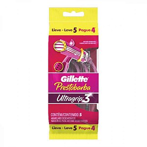 Aparelho de depilar prestobarba ultragrip 3 descartavel com 5 unidades