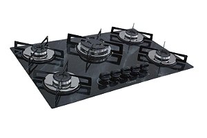 COOKTOP PREMIUM 5 BOCAS TRIPLA CHAMA MARMORIZADO PRETO