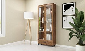 ESTANTE PARA LIVROS 2 PORTAS DE VIDRO + GAVETA