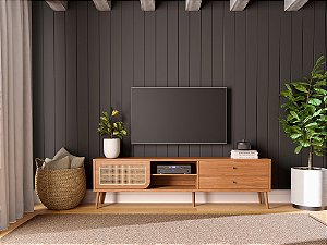 RACK TELA 220CM C/ 2 GAVETAS E PORTA CORRER - FREIJO