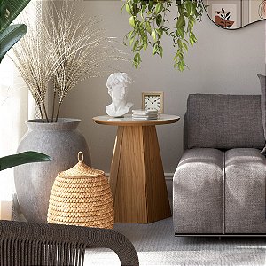 MESA LATERAL PE HEXAGONAL 50CM - OFF WHITE/FREIJO