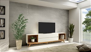 Rack retrô 220cm c/ 2 gavetas - Off White/Freijó - Dalla Costa