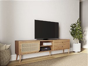 Rack tela sintética 220cm c/ 1 porta de correr e 2 duas gavetas - freijó - dalla costa