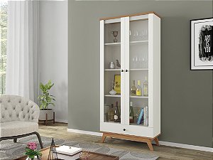 Estante multiuso c/ gaveta e portas de vidro - off white/freijó - dalla costa