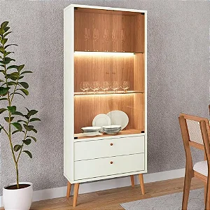 Cristaleira 2 portas vidro e 2 gavetas – off white/freijó - dalla costa