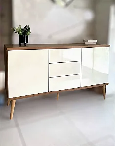 Balcão 135cm c/ 2 portas e 3 gavetas - freijó/off white - dalla costa