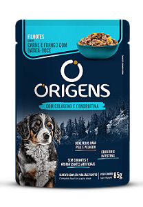 Sachê Origens Cães Filhotes Sabor Carne e Frango com Batata-Doce 85g