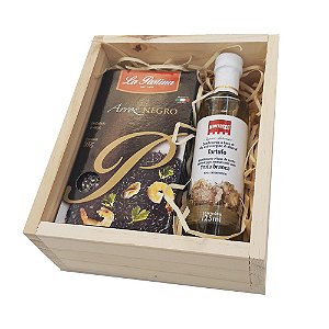 Kit Azeite Trufa Branca + Arroz Negro Italiano Em Caixa De Madeira