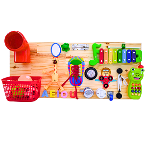 Painel Sensorial Autismo Atividades Montessori Educativo 12 Atividades 30x70cm