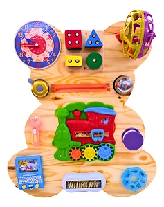 Painel Sensorial Montessori 12 Atividades Urso 58cm