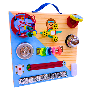 Painel Sensorial Montessori 10 Atividades Portátil Autismo Azul