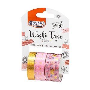 Fita Adesiva Washi Tape Shine Rosa - Com 3 unidades