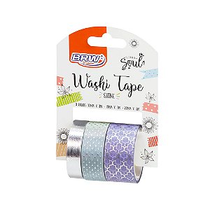 Fita Adesiva Washi Tape Shine - Lilás - Com 3 unidades
