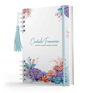 Caderno De Controle Financeiro - Capa Dura - Floral Azul