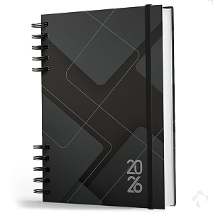 Agenda 2026 Capa Dura Organização Semanal Anual Black Grid