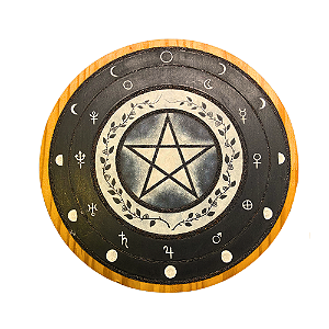 Placa Pentagrama com Fases da Lua e Planetas