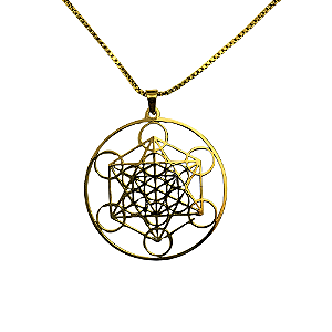 Colar Merkaba Cubo Dourado Metraton