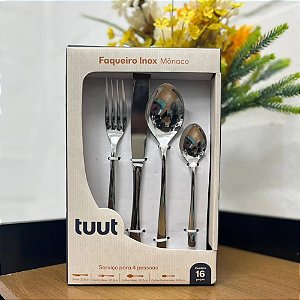 Faqueiro Luxo Aço Inox Conjunto Talheres Monaco 16 Peças Premium Tuut