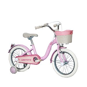 Bicicleta Retrô Infantil Aro 16, Com Cesta, Campainha, Refletor e Rodas De Apoio Unitoys