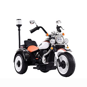 Moto Elétrica Infantil 12v Chopper Sirene, Com Músicas, Luzes e Apoio Para Os Pés Branca