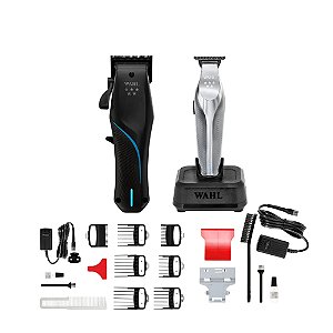 Kit Máquina de Cortar Cabelo Profissional Wahl Vapor Cordless + Máquina de Acabamento Hi-Viz Cordless Bateria Bivolt