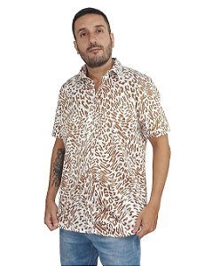 Camisa estampada com elastano Onça Marrom
