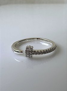 Anel Regulável Prego Cravejado em Prata