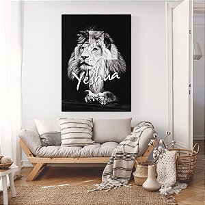Quadro Decorativo Leão de Judá Cruz Yeshua Black