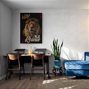 Quadro Decorativo Leão de Judá Ele Vive, Ele Reina para Sala