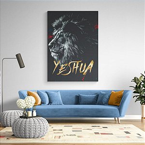Quadro Decorativo Leão de Judá Black Yeshua Dourado Luxo