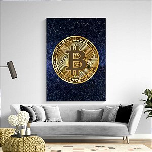 Quadro Decorativo Bitcoin Azul Marinho Luxo Escritório Sala