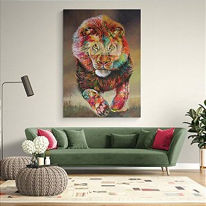 Quadro Decorativo Leão Color 3D Pintura Luxo