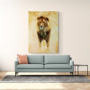 Quadro Decorativo Leão em Pé Fundo Amarelo