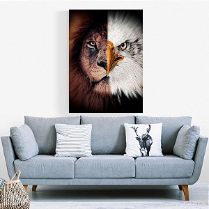 Quadro Decorativo Rosto Metade Leão e Águia
