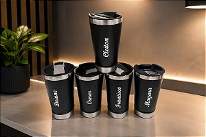 COPO TÉRMICO - PRETO - 472ML - COM TAMPA E ABRIDOR