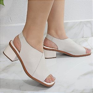 Sandália Couro Legítimo / Elástico / Peep Toe