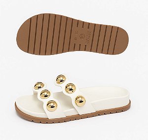 Rasteirinha/Papete/Birken Bolinha Dourada Metalizada