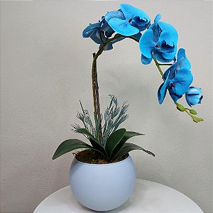 Arranjo de Orquídea Azul de Silicone no vaso de vidro fosco