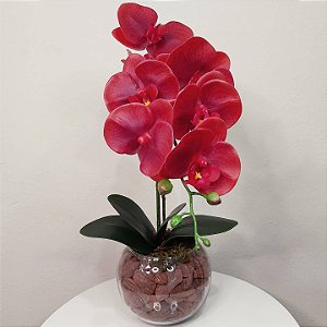 Arranjo de Orquídea Vermelha de Silicone Artificial no vaso de vidro - Ivy  Flores e Presentes